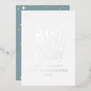 Carte De Vœux En Aluminium Moderne minimaliste de Noël bébé bleu élégant