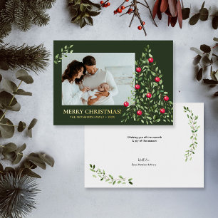 Carte De Vœux En Aluminium Moderne minimaliste Joyeux Foliage de Noël Vert Or