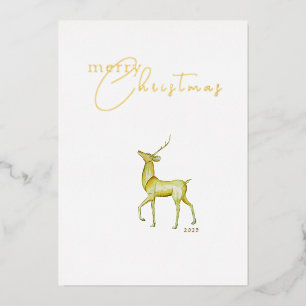Carte De Vœux En Aluminium Moderne Minimaliste Joyeux Noël Renne en Or 