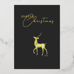 Carte De Vœux En Aluminium Moderne Minimaliste Joyeux Noël Renne en Or
