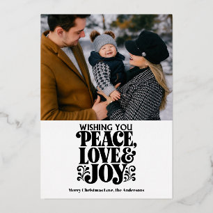 Carte De Vœux En Aluminium Moderne Minimaliste Paix Amour Joie Photo Noël