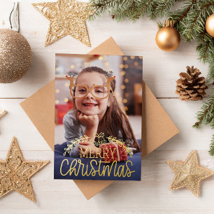 Carte De Vœux En Aluminium Moderne Photo de Noël avec Feuille de Metal
