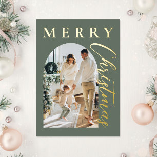 Carte De Vœux En Aluminium Moderne Photo de Noël vert sauge Joyeux Noël