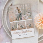 Carte De Vœux En Aluminium Moderne Simple 4 Photo Noël<br><div class="desc">Envoyez vos voeux de Noël à votre famille et à vos amis avec cette carte de vacances en feuille d'or simple collage photo de famille ! Design dispose de 4 photos. Il vous suffit de customiser en utilisant le modèle fourni, tous les styles de police, la couleur et la taille...</div>