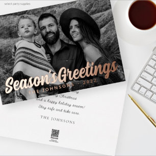 Carte De Vœux En Aluminium Moderne Simple Cursive Script Grey Photo de famill