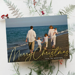 Carte De Vœux En Aluminium Moderne Simple Or Photo Joyeux Noël