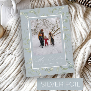 Carte De Vœux En Aluminium Moderne verdure Joyeux Noël photo argent