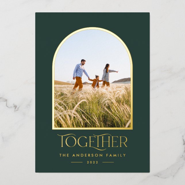 Carte De Vœux En Aluminium Moderne vert moderne arche photo minimale ensemble (Recto)