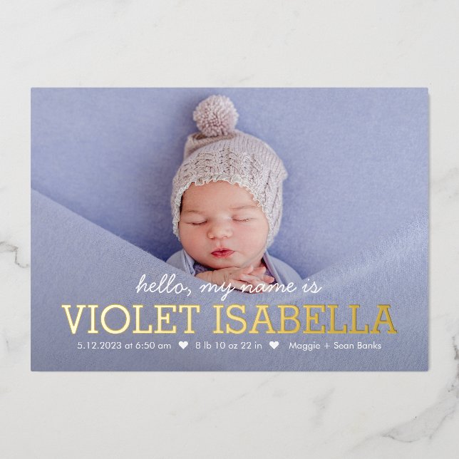 Carte De Vœux En Aluminium Mon nom Real Foil Baby Faire-part de naissance (Recto)