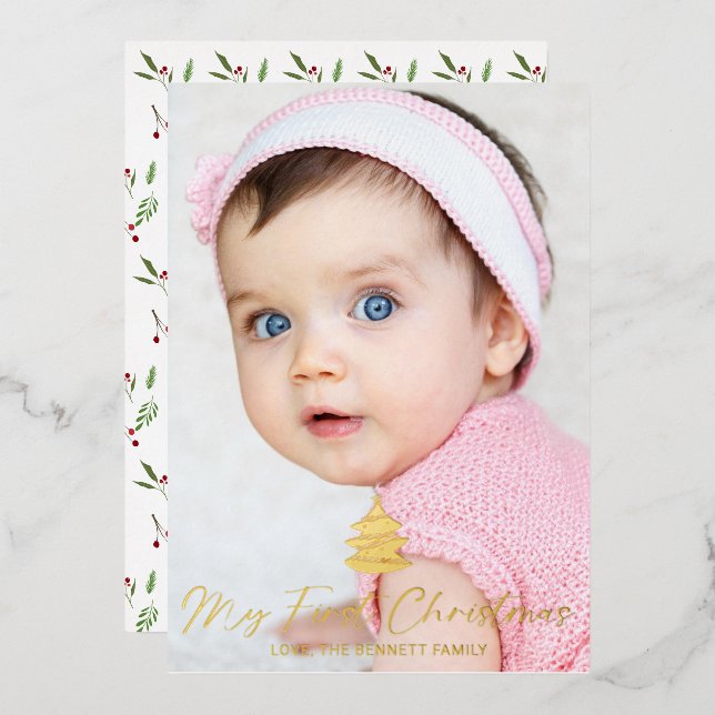 Carte De Vœux En Aluminium Mon premier script de Noël (Recto/Verso)