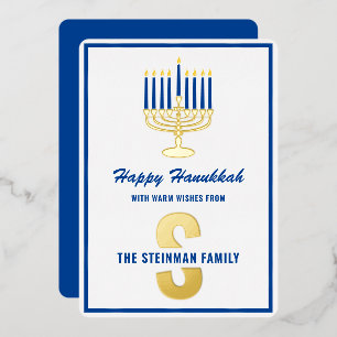 Carte De Vœux En Aluminium Monogram Nom de famille Menorah bougie Happy Hanou