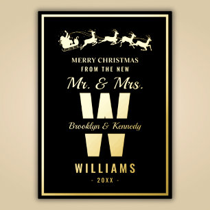 Carte De Vœux En Aluminium Monogramme d'or noir nouvellement marié M. et Mme 