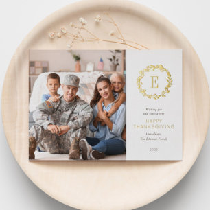 Carte De Vœux En Aluminium Monogramme Floral Or Thanksgiving Photo