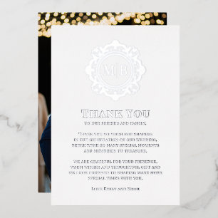 Carte De Vœux En Aluminium Monogramme floral orné Merci Mariage photo