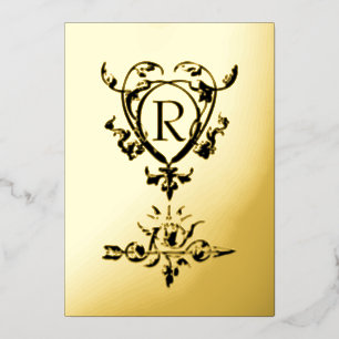 Carte De Vœux En Aluminium Monogramme Gothique Coeur Et Flèche Motif Foil Vac