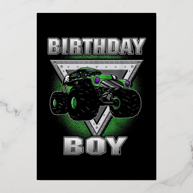 Carte De Vœux En Aluminium Monster Truck Birthday Boy (Recto)
