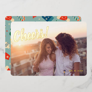 Carte De Vœux En Aluminium Motif de Noël vintage acclamations une photo or