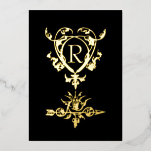 Carte De Vœux En Aluminium Motif Monogramme Gothique Coeur Et Flèche