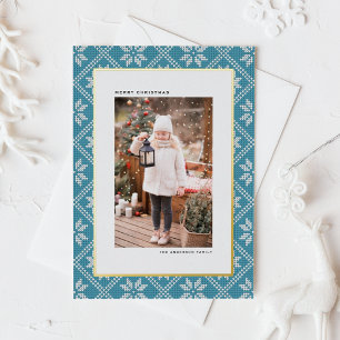 Carte De Vœux En Aluminium Motif tricoté Fair Isle bleu Photo de Noël