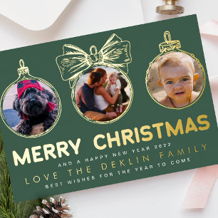 Carte De Vœux En Aluminium Multi Photo Green Gold Joyeux Noël Joyeux