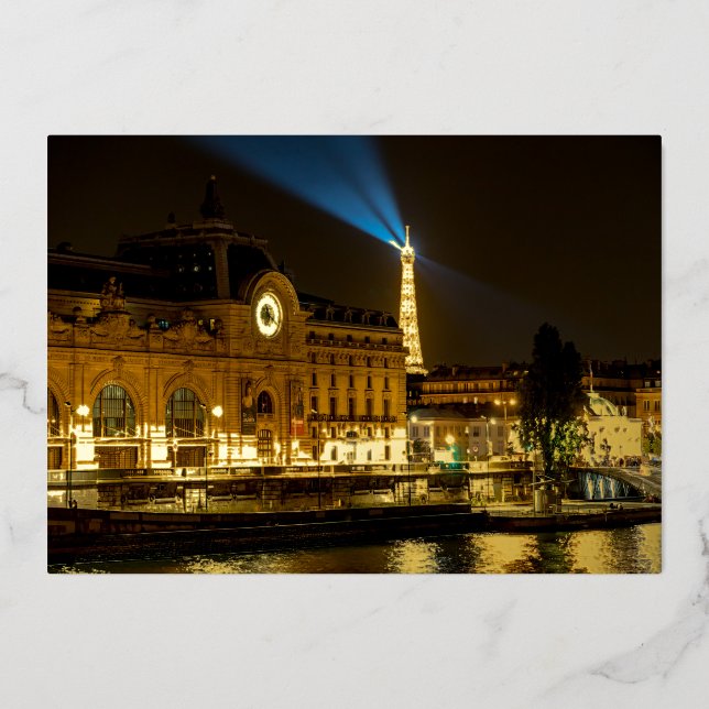 Carte De Vœux En Aluminium Musée d'Orsay à Paris la nuit (Recto)