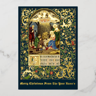 Carte De Vœux En Aluminium Nativité de Noël Vintage par Alfred Crispin