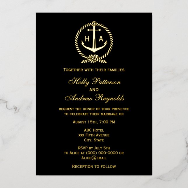 Carte De Vœux En Aluminium Nautical Rope Frame Anchor Monogram Init Wedding (Recto)