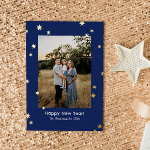 Carte De Vœux En Aluminium Navy Étoiles Simples Brillantes Une Photo Bonne An