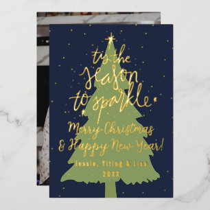 Carte De Vœux En Aluminium Navy Or Tis The Season To Sparkle Arbre de Noël