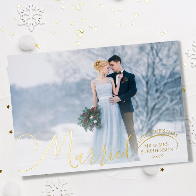 Carte De Vœux En Aluminium Newlywed 2 Photo Script Married Little Christmas (Créateur téléchargé)
