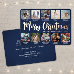 Carte De Vœux En Aluminium N'Importe Quel Texte 10 Photo Collage Marine Bleu<br><div class="desc">Envoyez des voeux élégants et partagez 10 de vos photos préférées avec une carte de vacances en feuille d'or bleu marine et rose. Tout le texte sur ce modèle est simple à personnaliser pour inclure n'importe quel libellé, comme Joyeux Noël, Joyeux Fêtes, Joyeuses Fêtes, Jour de l'An.. (CONSEIL EN MATIÈRE...</div>