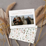 Carte De Vœux En Aluminium Noël 2 photo aquarelle feuille florale botanique<br><div class="desc">Mery Noël moderne élégante aquarelle séchée botanique floral teintes muettes vacances 2 photo vrai feuille de Noël carte.</div>