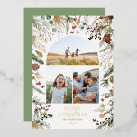 Carte De Vœux En Aluminium Noël 3 arche photo aquarelle couleur botanique flo<br><div class="desc">blanc floral on tendance foncé élégant Noël aquarelle séchée botanique teintes muettes arc de vacances 3 photo design de carte de Noël. avec papier à papier</div>