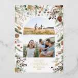 Carte De Vœux En Aluminium Noël 3 arche photo aquarelle couleur botanique flo<br><div class="desc">blanc floral on tendance foncé élégant Noël aquarelle séchée botanique teintes muettes arc de vacances 3 photo design de carte de Noël. avec papier à papier</div>