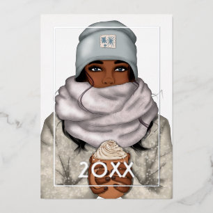 Carte De Vœux En Aluminium Noël afro-américain d'hiver cosy