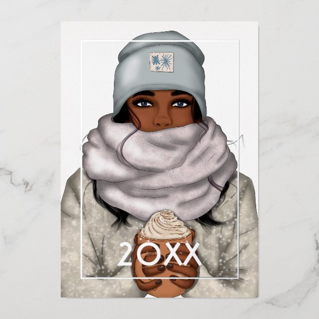 Carte De Vœux En Aluminium Noël afro-américain hivernal cosy (Recto)