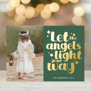 Carte De Vœux En Aluminium Noël Angel fille Cool Vert or