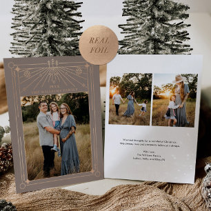 Carte De Vœux En Aluminium Noël Art Déco Ligne Art Taupe Photo Rose Or