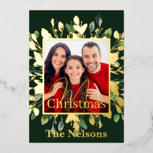 Carte De Vœux En Aluminium Noël avec photo personnalisée feuilles dorées et v