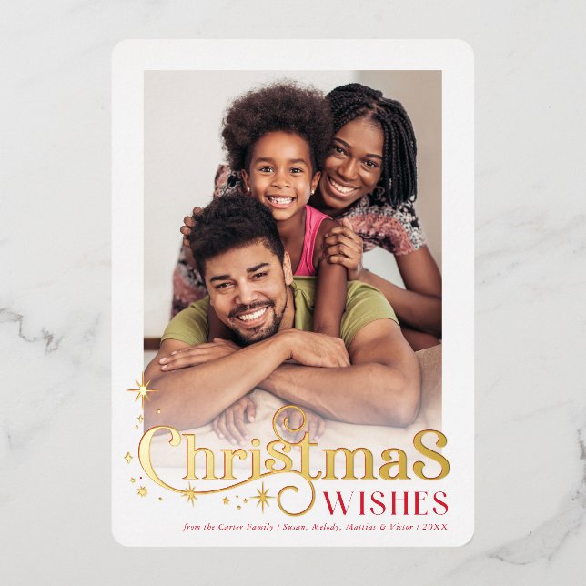 Carte De Vœux En Aluminium NOËL CITE PHOTO stylisée typographie rouge (Recto)