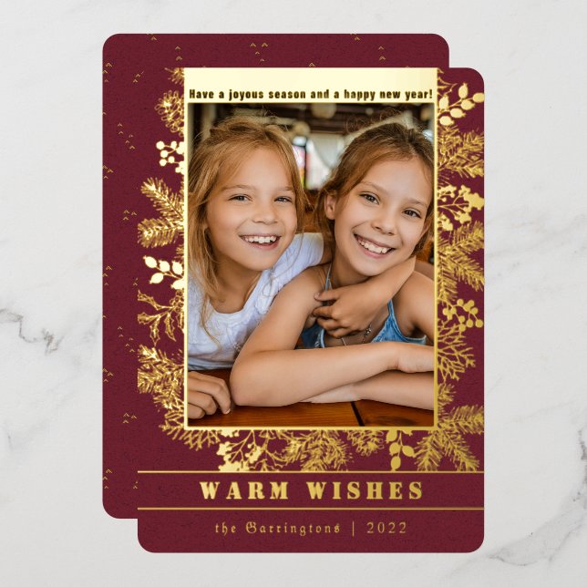 Carte De Vœux En Aluminium Noël classique | Pin & Photo Botanique Personnalis (Recto/Verso)