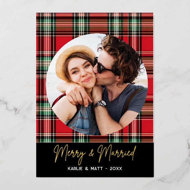 Carte De Vœux En Aluminium Noël classique Plaid Merry & Marié Photo (Recto)