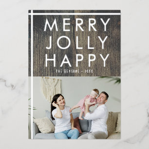 Carte De Vœux En Aluminium Noël de photo de famille en bois rustique joyeux e