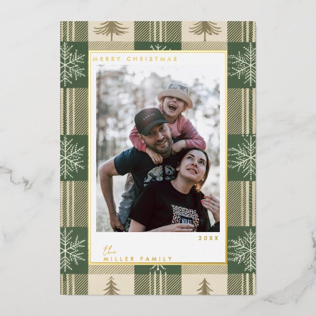 Carte De Vœux En Aluminium Noël écossais vert (Recto)
