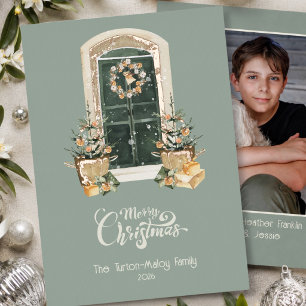 Carte De Vœux En Aluminium Noël Élégant de Campagne Français Photo Rose Gold