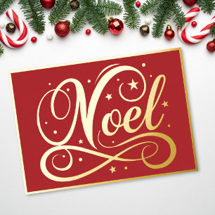 Carte De Vœux En Aluminium Noël Élégant Écriture Rouge Or Noël