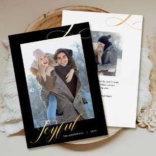 Carte De Vœux En Aluminium Noël Elegant Script Joyful Photo Gold