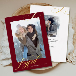 Carte De Vœux En Aluminium Noël Elegant Script Joyful Photo Gold