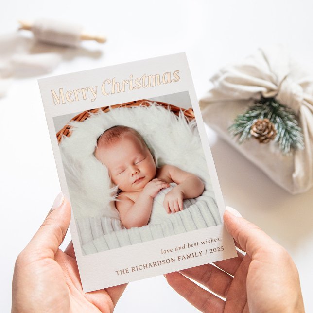 Carte De Vœux En Aluminium Noël élégant | Une photo Elegant Gold (Créateur téléchargé)