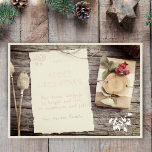 Carte De Vœux En Aluminium Noël en papier parchemin rustique en bois 